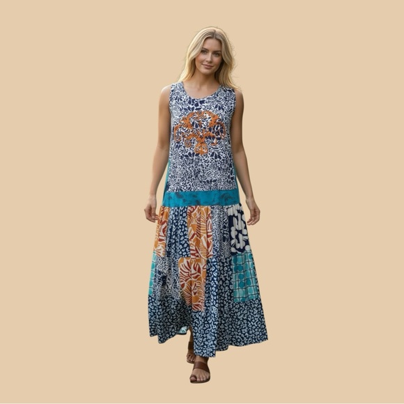 Sew What? Upcycling Dresses & Skirts - Handmade upcycled Multicolor Sleeveless Patchwork Drop Waist Dress